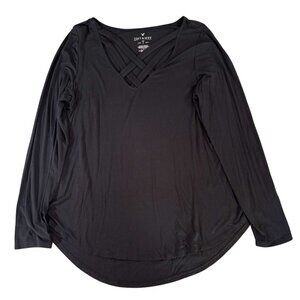 American Eagle Soft & Sexy Black Long-Sleeve V-Neck Lightweight Stretch Top L